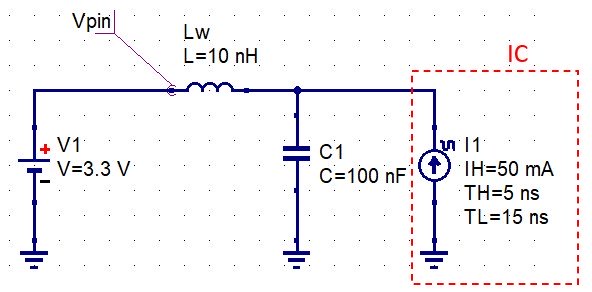 Capacitor de desacoplamento colocado bem ao lado do CI como fonte instantânea da corrente de chaveamento